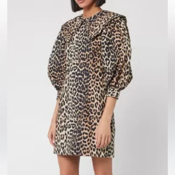 Ganni Leopard Cotton Poplin Mini Dress - Picture 4 of 15